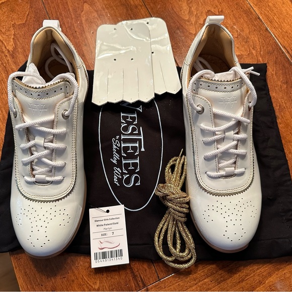 WESTEES LADIES LUXURY GOLF SHOE size 7 White Patent Leather/Gold - NWT - Picture 3 of 4